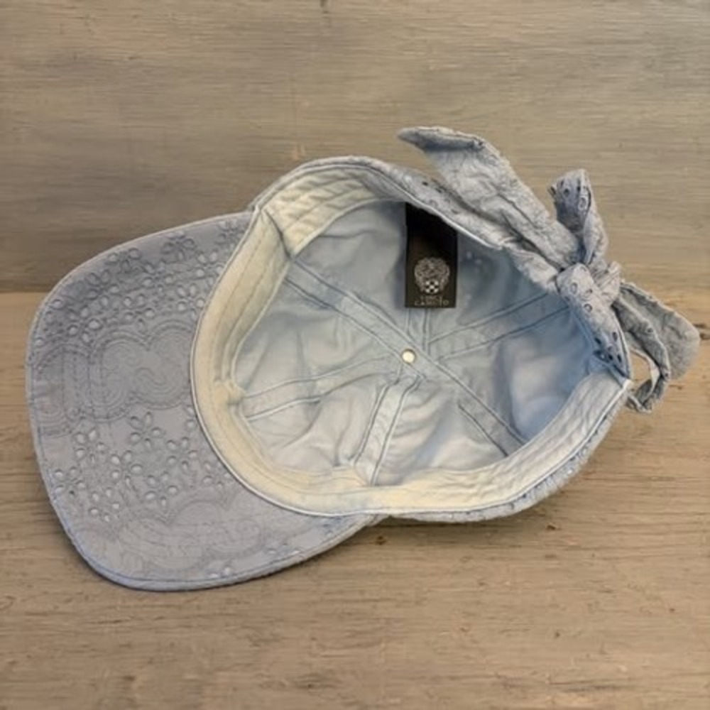 Vince Camuto 100% Cotton Pale Blue Eyelet Lace Adjustable Tie Baseball Cap GC - Picture 7 of 9